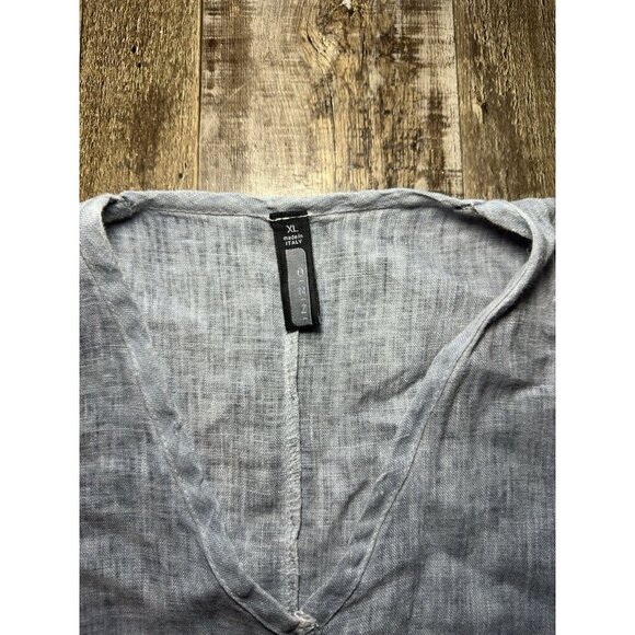 Inizio Linen Mini Dress Blue Pockets Sleeveless Lagenlook V Neck XL - Picture 2 of 7